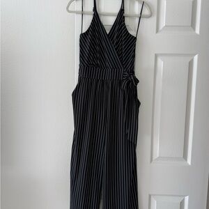 Kaileigh Black Pinstripe Midi Romper/Jumpsuit